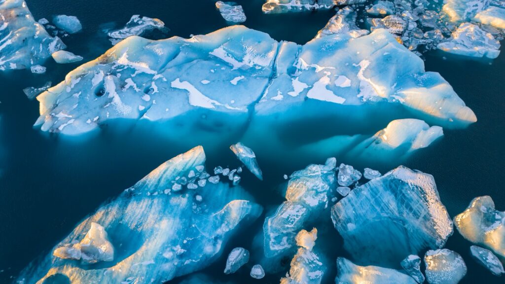melting glacier ice and icebergs in polar meltwater