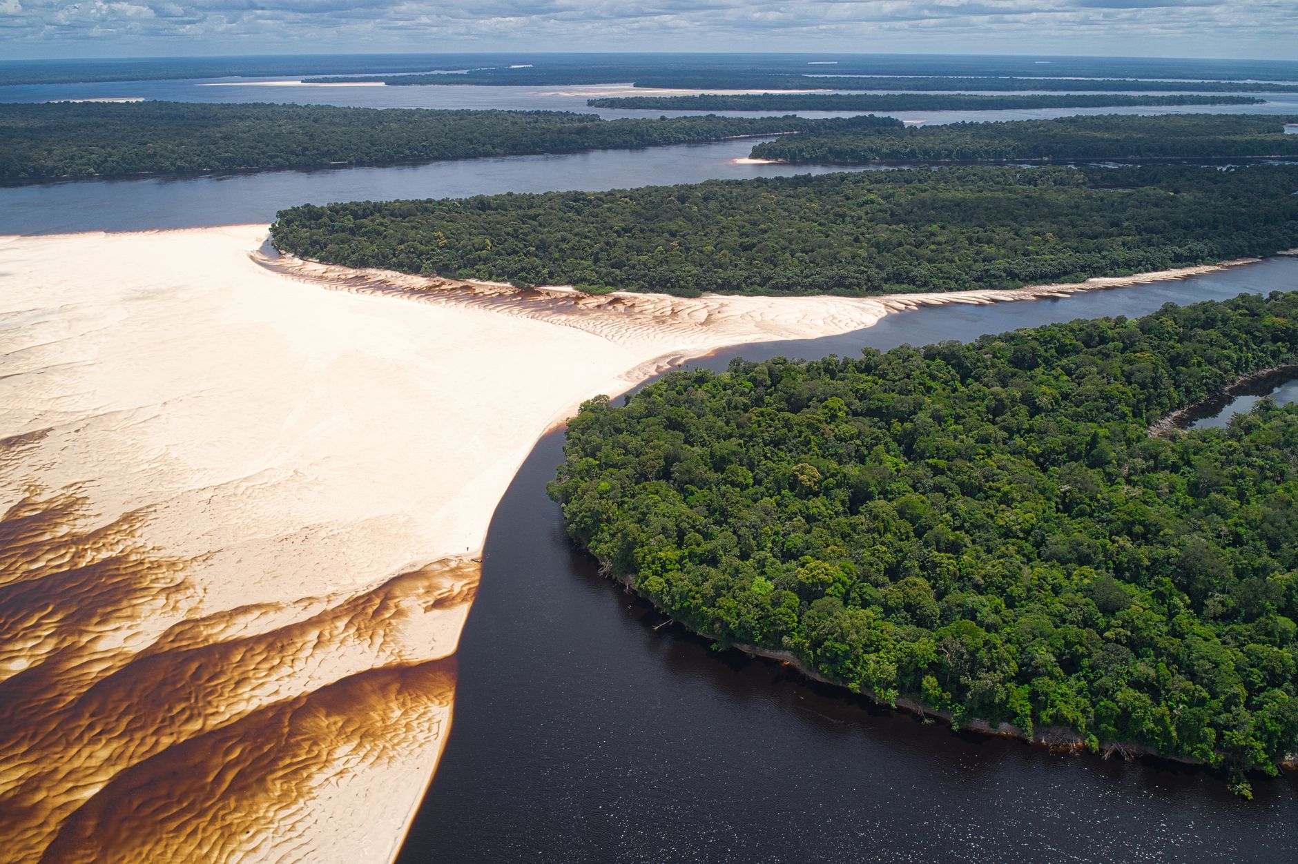 Aerial view of sandbanks and rainforest in Barcelos, Brazil. nature reserves